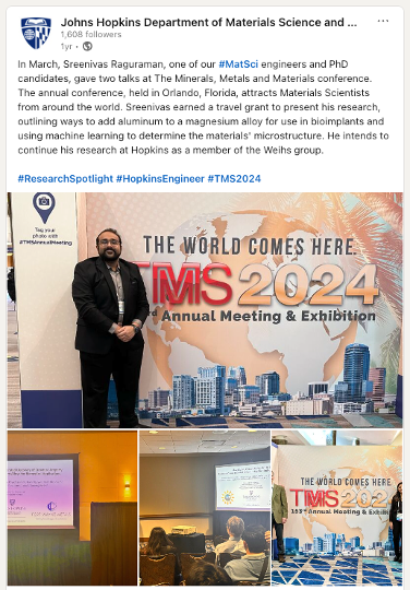 JHU LinkedIn post screenshot